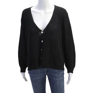 Alexandre Laurent Womens Long Sleeve V Neck Button Down Cardigan Black Size M